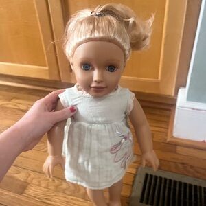 Blonde Doll in White Dress with Embroidered Details